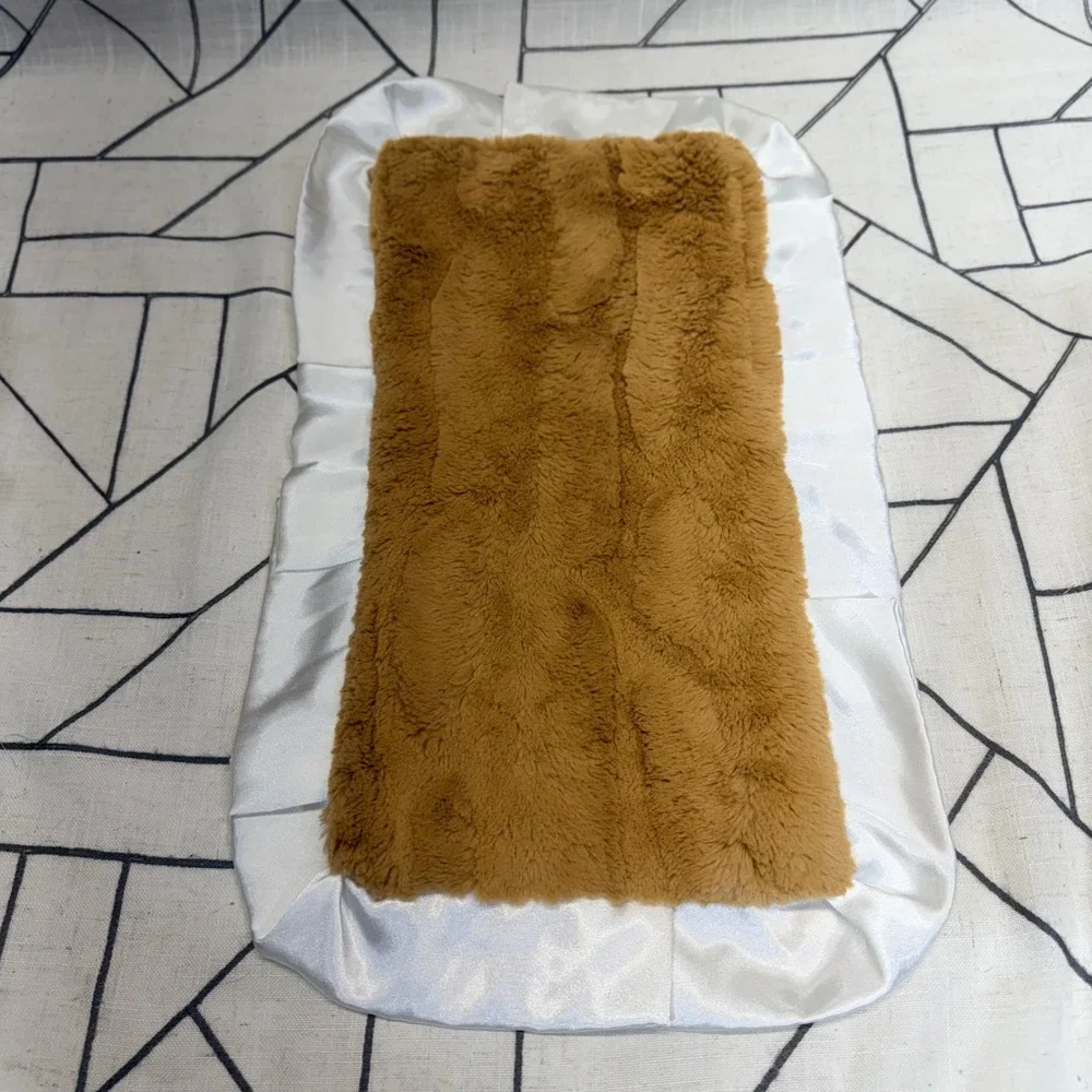 Minky Couture Mini Blanket 13x20 White Highland Cow Print Satin Ruffle Trim